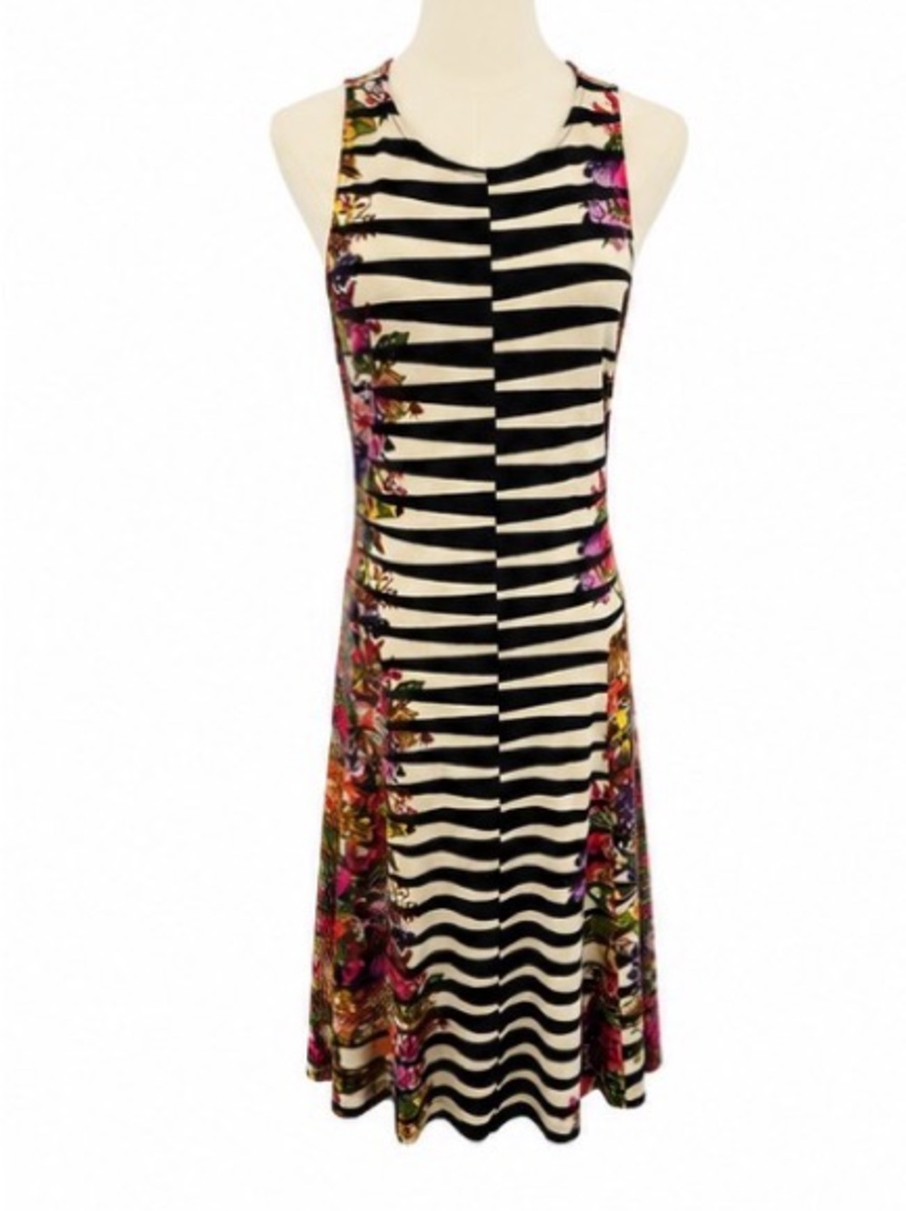 Weston Striped Floral Mixed Print Sleeveless Midi Dress Size Small